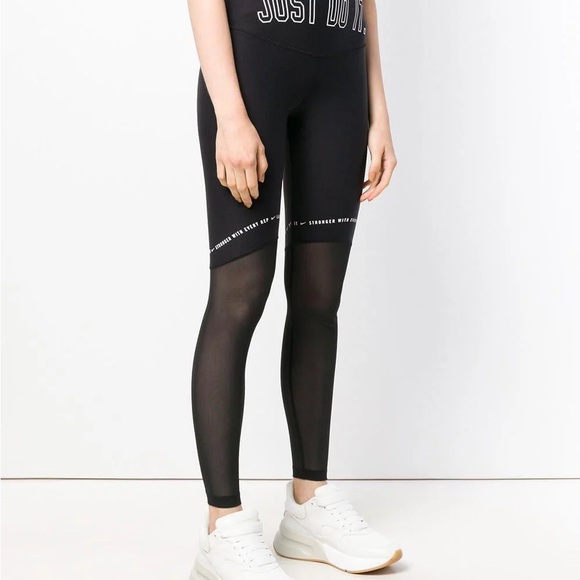 Women's Nike “Just Do It” Black Motivational Leggings w/ Mesh + hidden pocket! - Picture 2 of 11